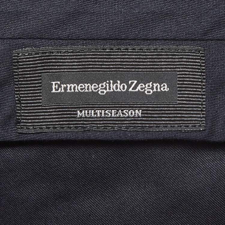 Pre Owned Ermenegildo Zegna Navy Blue Micro Check Wool Formal Trousers M