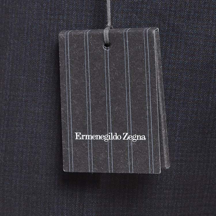 Pre Owned Ermenegildo Zegna Navy Blue Micro Check Wool Formal Trousers M
