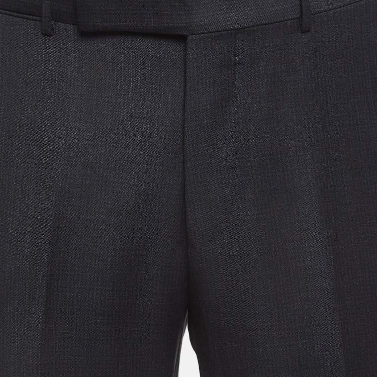 Pre Owned Ermenegildo Zegna Navy Blue Micro Check Wool Formal Trousers M