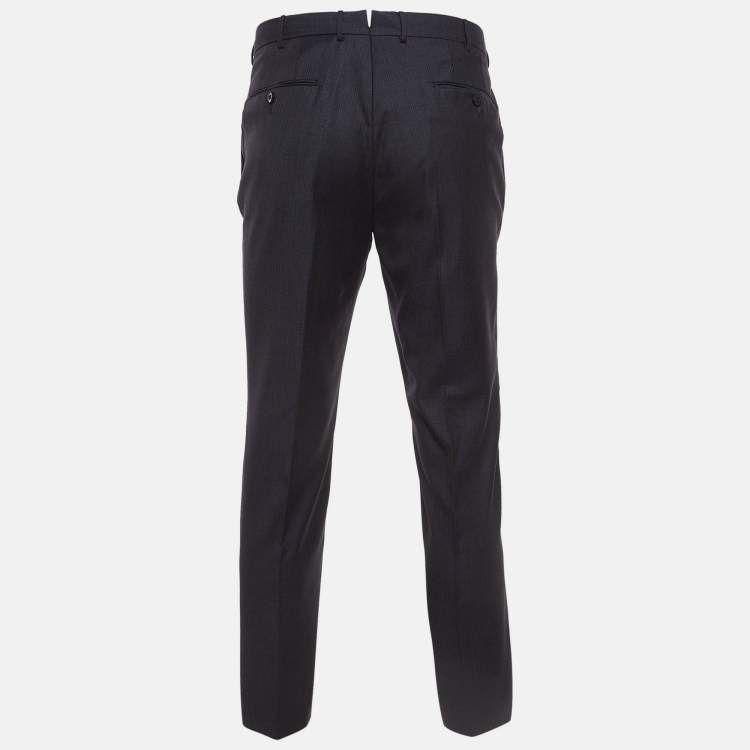 Pre Owned Ermenegildo Zegna Navy Blue Micro Check Wool Formal Trousers M