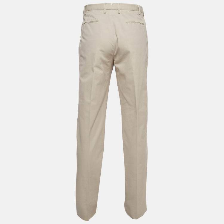 Pre Owned Ermenegildo Zegna Beige Gabardine Pleated Fit Trousers L