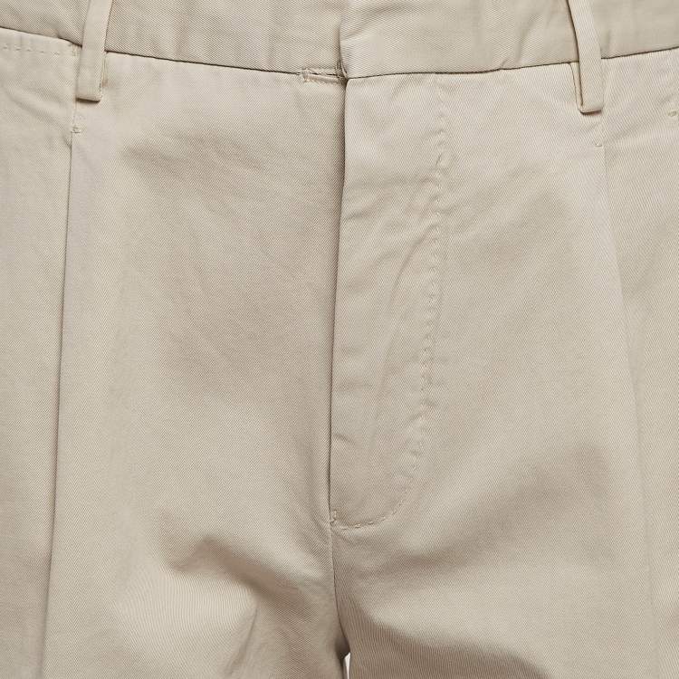 Pre Owned Ermenegildo Zegna Beige Gabardine Pleated Fit Trousers L
