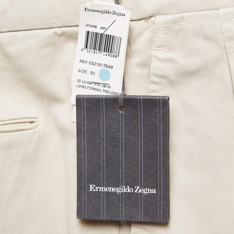 Pre Owned Ermenegildo Zegna Beige Gabardine Pleated Fit Trousers L