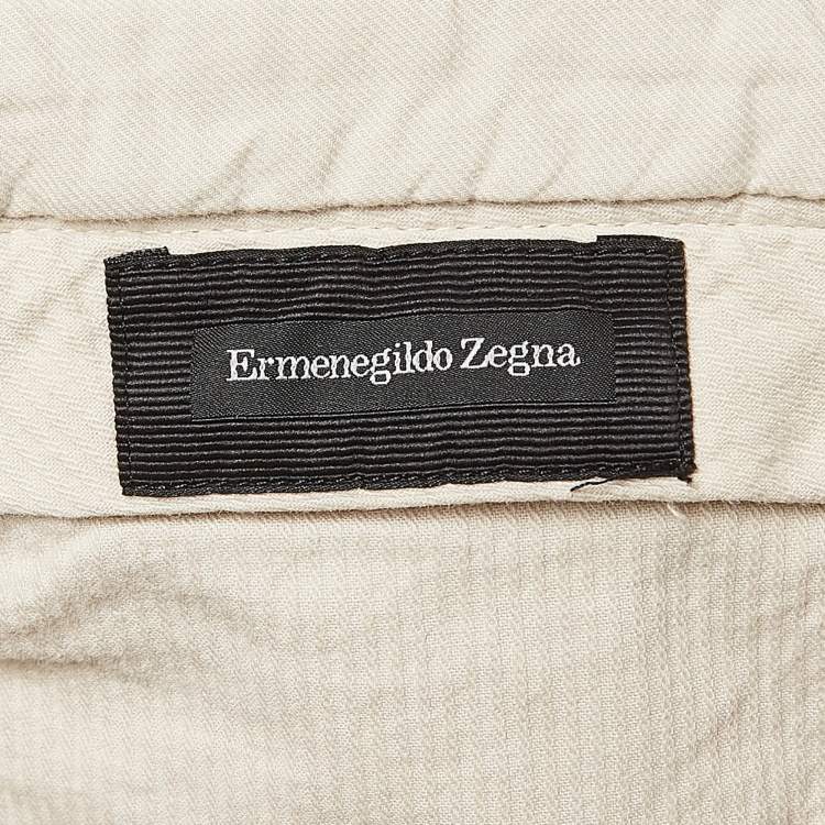 Pre Owned Ermenegildo Zegna Beige Gabardine Pleated Fit Trousers L