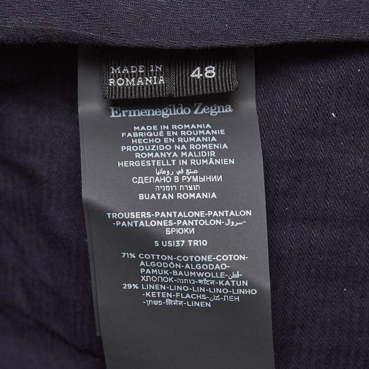 Pre Owned Ermenegildo Zegna Navy Blue Cotton Chino Trousers M