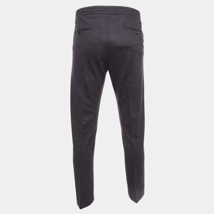 Pre Owned Ermenegildo Zegna Grey Wool Drawstring Formal Trousers L