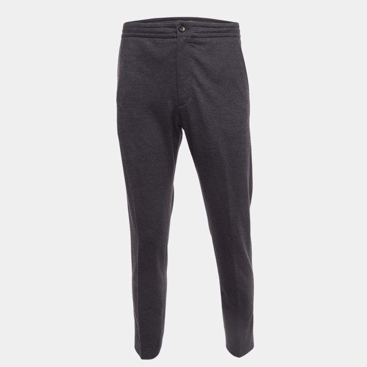Pre Owned Ermenegildo Zegna Grey Wool Drawstring Formal Trousers L