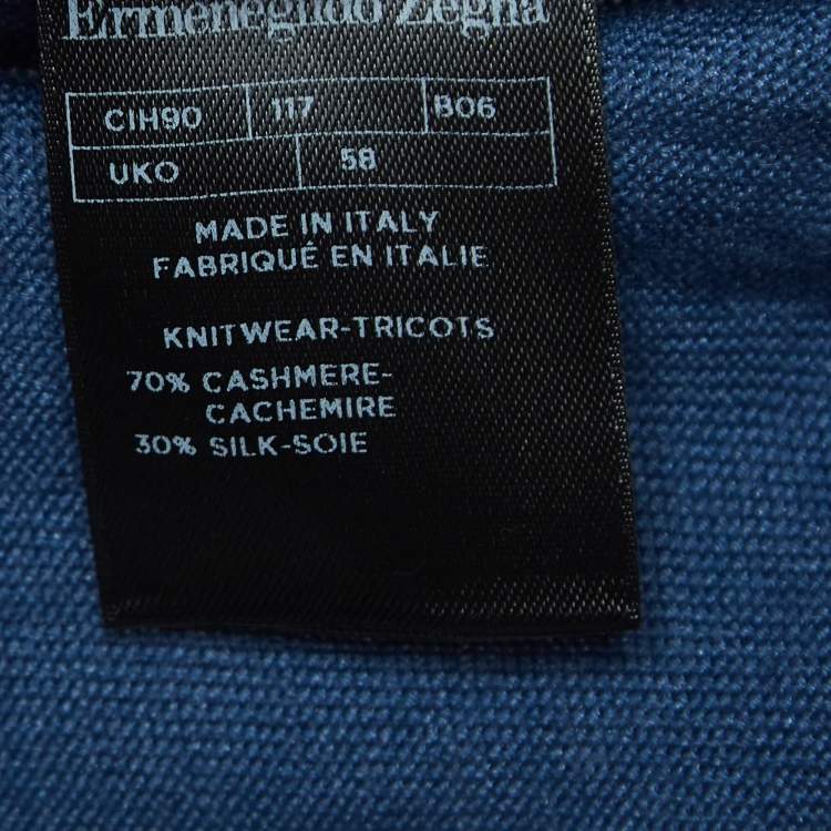 Pre Owned Ermenegildo Zegna Couture Blue Cashmere Knit Polo T-Shirt 3XL