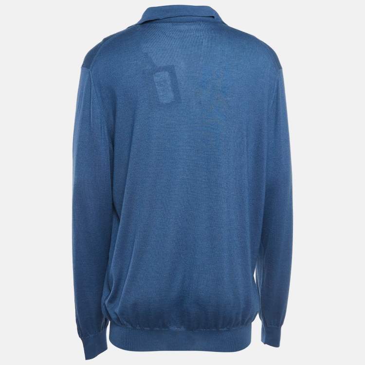 Pre Owned Ermenegildo Zegna Couture Blue Cashmere Knit Polo T-Shirt 3XL