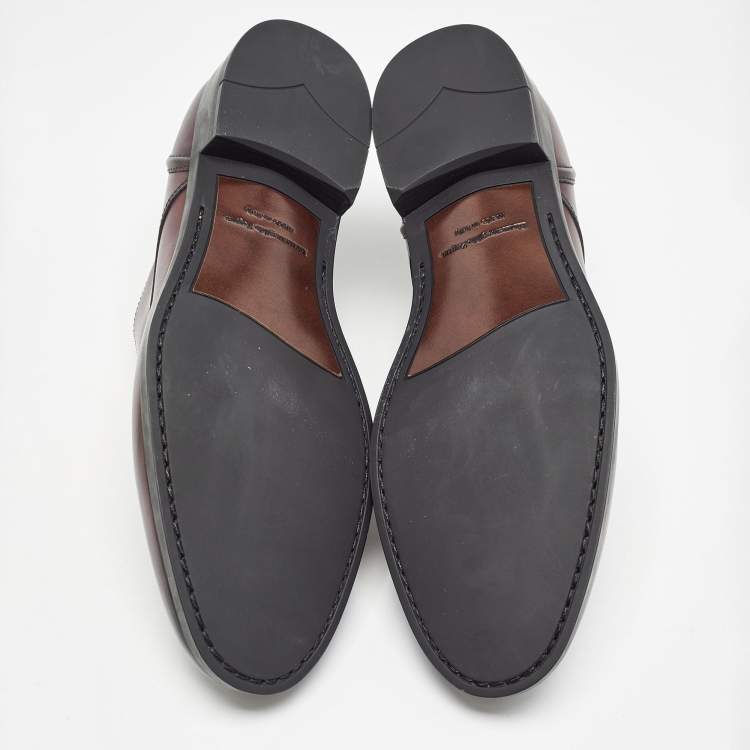 Pre Owned Ermenegildo Zegna Burgundy Leather Lace Up Derby Size 44