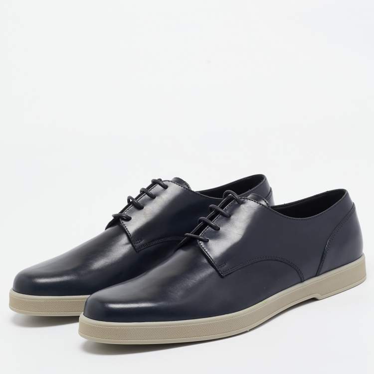 Pre Owned Ermenegildo Zegna Navy Blue Leather Derby Size 43.5