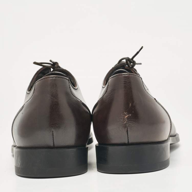 Pre Owned Ermenegildo Zegna Brown Leather Lace Up Derby Size 45.5
