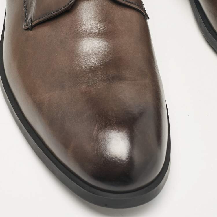 Pre Owned Ermenegildo Zegna Brown Leather Lace Up Derby Size 45.5