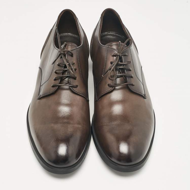 Pre Owned Ermenegildo Zegna Brown Leather Lace Up Derby Size 45.5