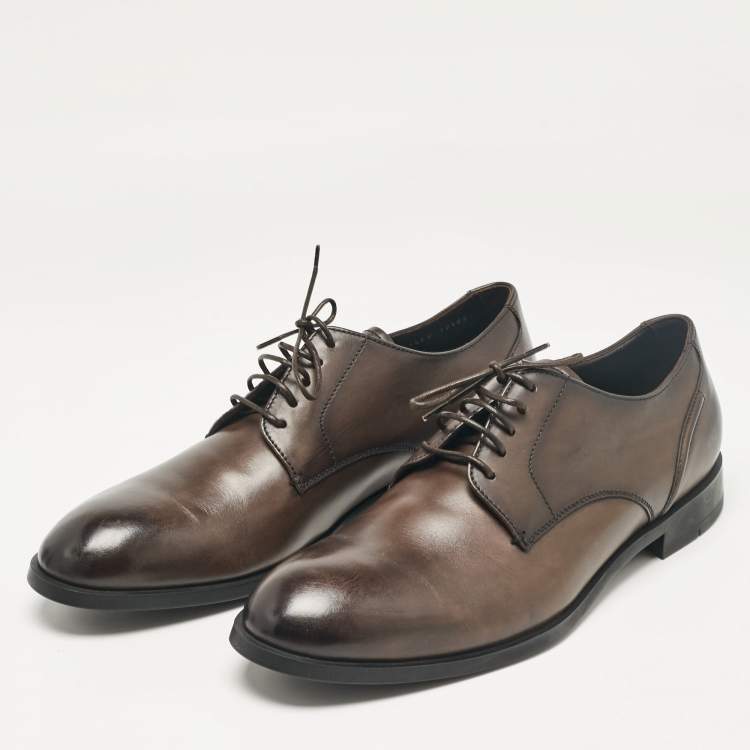 Pre Owned Ermenegildo Zegna Brown Leather Lace Up Derby Size 45.5