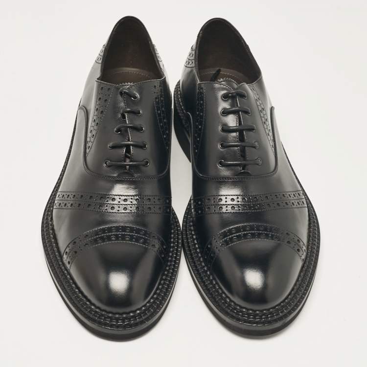 Pre Owned Ermenegildo Zegna Black Leather Lace Up Oxfords Size 44