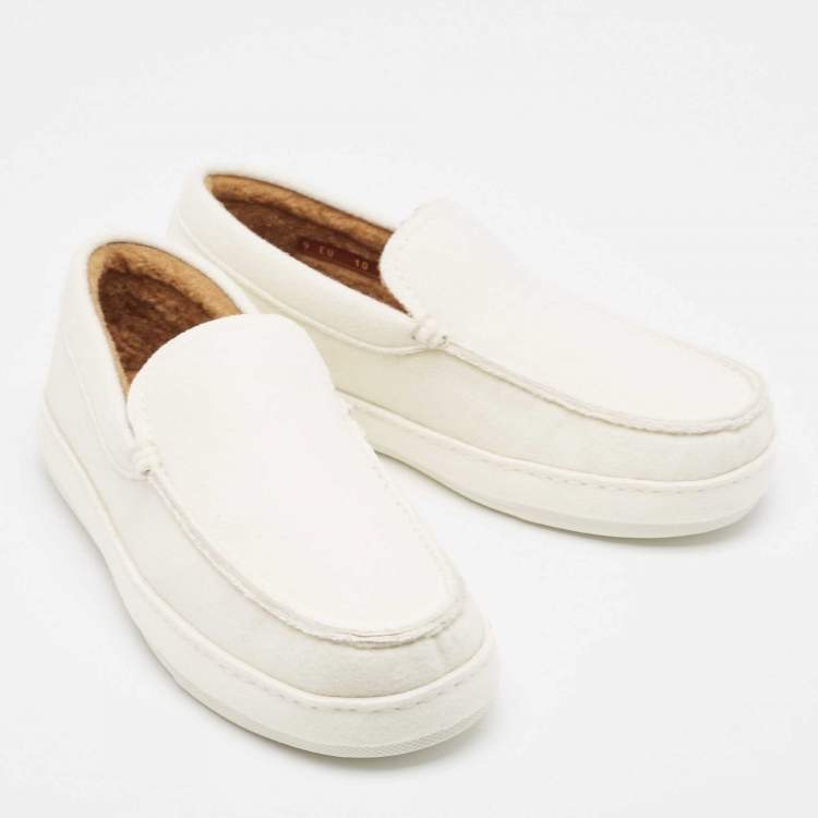Pre Owned Ermenegildo Zegna Off White Wool Slip On Sneakers Size 43