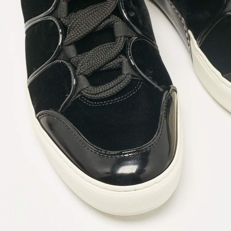 Pre Owned Ermenegildo Zegna Black Patent Leather and Velvet Lace Up Sneakers Size 39.5