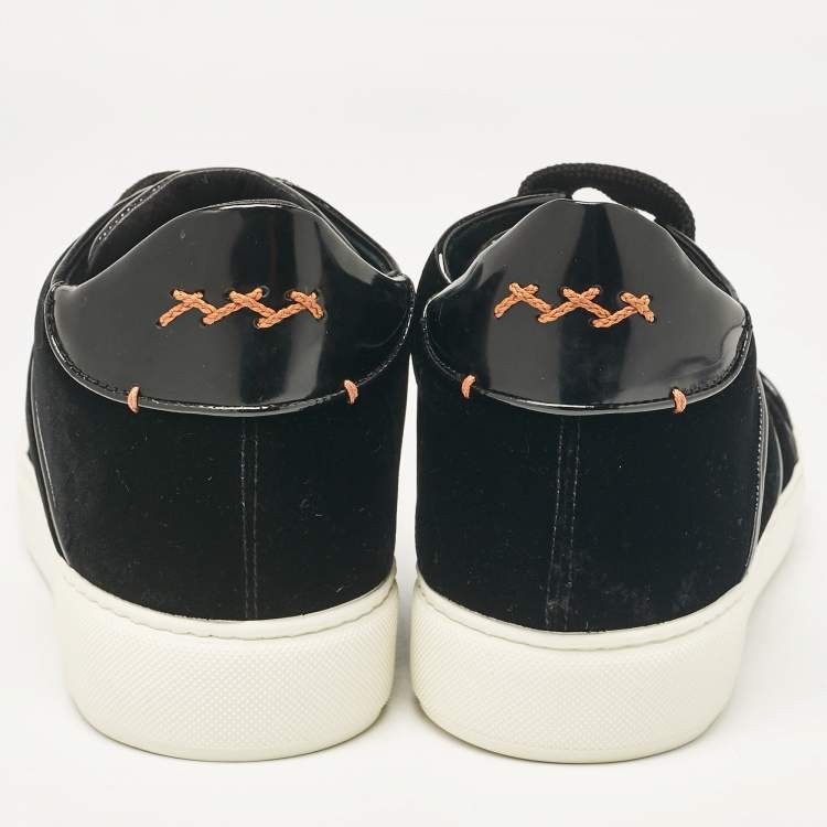Pre Owned Ermenegildo Zegna Black Patent Leather and Velvet Lace Up Sneakers Size 39.5