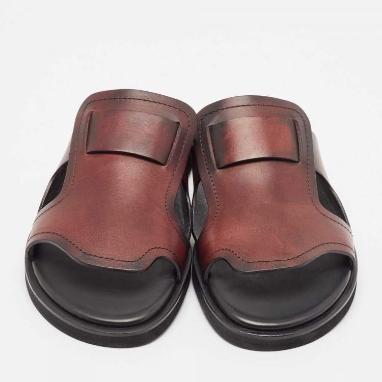 Pre Owned Ermenegildo Zegna Brown Leather Flat Sandals Size 44