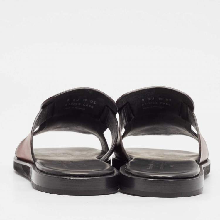 Pre Owned Ermenegildo Zegna Brown Leather Flat Sandals Size 44