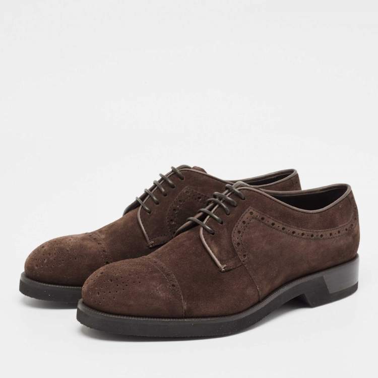 Pre Owned Ermenegildo Zegna Brown Suede Lace Up Derby Size 42