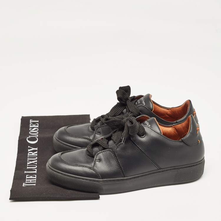 Pre Owned Ermenegildo Zegna Black Leather Triple Stitch Sneakers Size 39