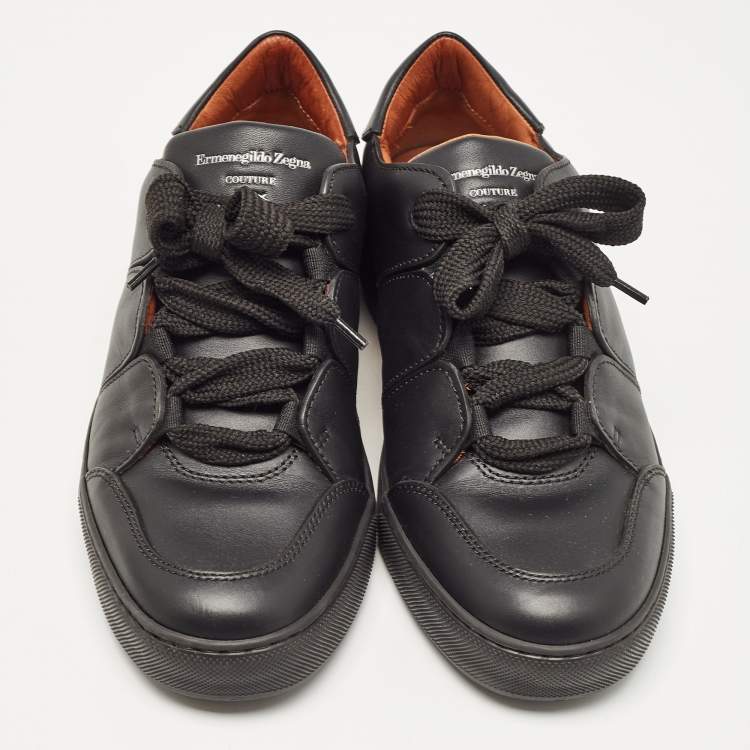 Pre Owned Ermenegildo Zegna Black Leather Triple Stitch Sneakers Size 39