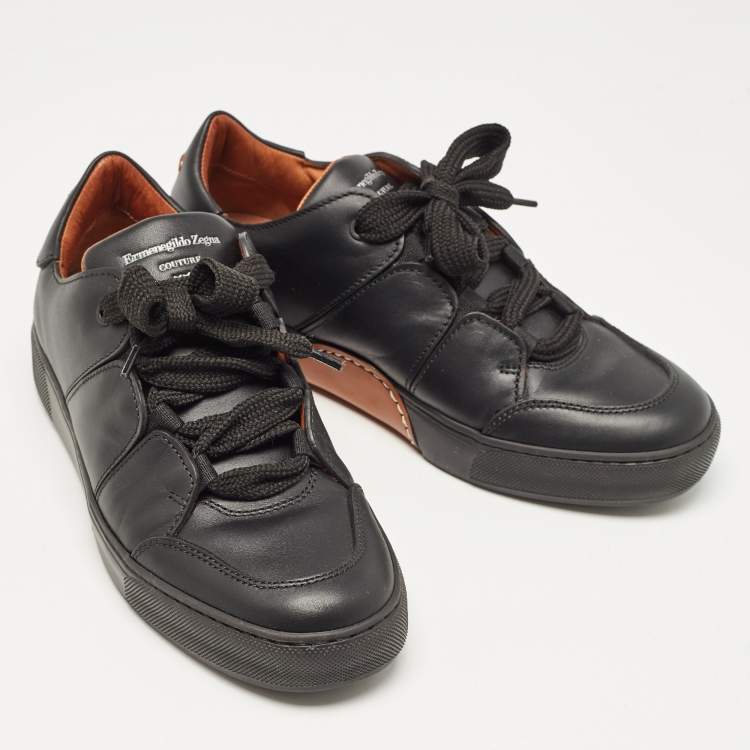 Pre Owned Ermenegildo Zegna Black Leather Triple Stitch Sneakers Size 39