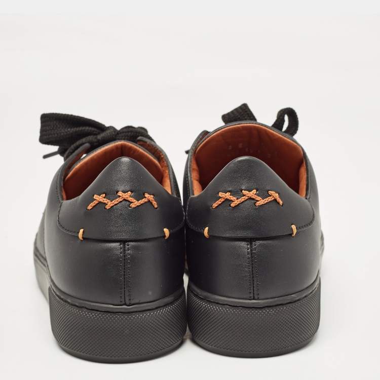 Pre Owned Ermenegildo Zegna Black Leather Triple Stitch Sneakers Size 39