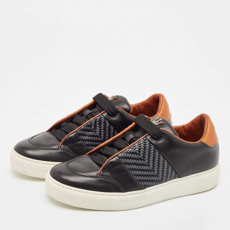 Pre Owned Ermenegildo Zegna Black Leather Triple Stitch Slip On Sneakers Size 40