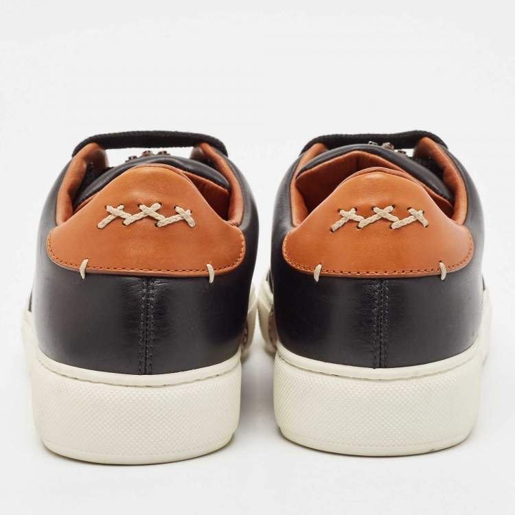 Pre Owned Ermenegildo Zegna Black Leather Triple Stitch Slip On Sneakers Size 40