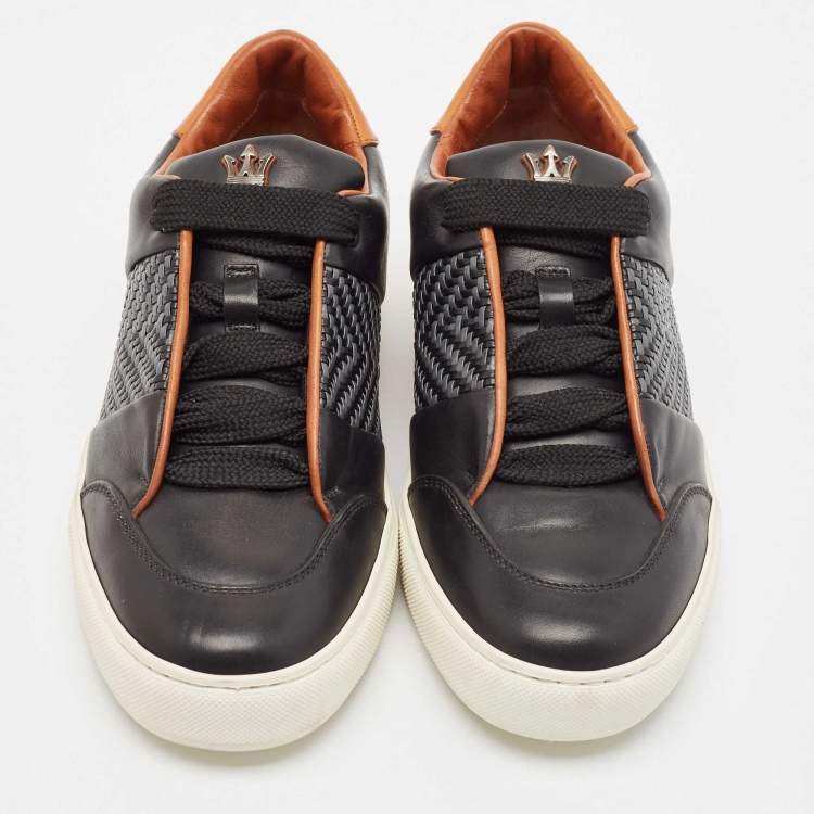 Pre Owned Ermenegildo Zegna Black Leather Triple Stitch Slip On Sneakers Size 40