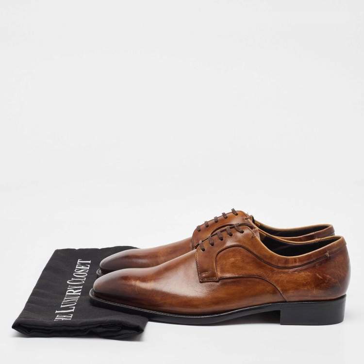 Pre Owned Ermenegildo Zegna Brown Leather Lace Up Derby Size 41