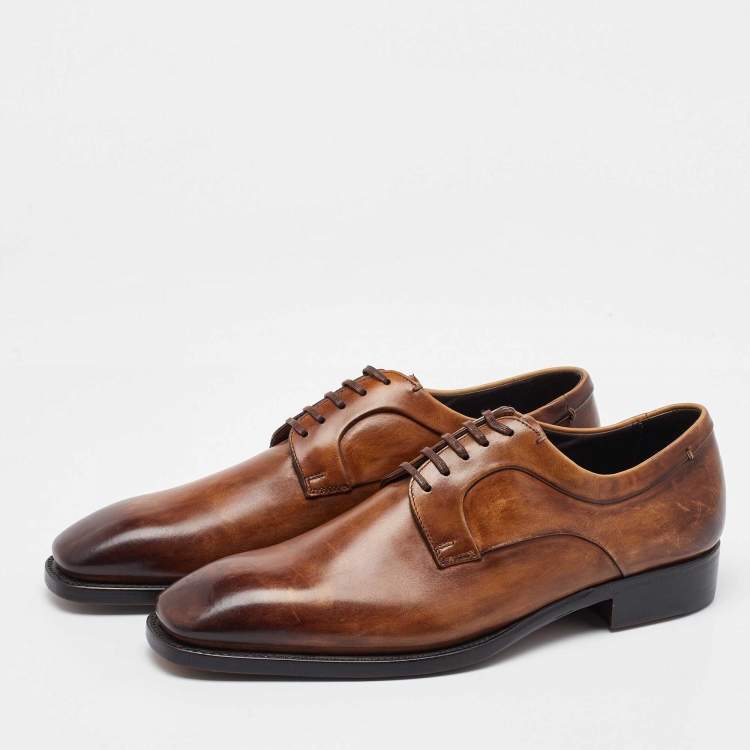 Pre Owned Ermenegildo Zegna Brown Leather Lace Up Derby Size 41