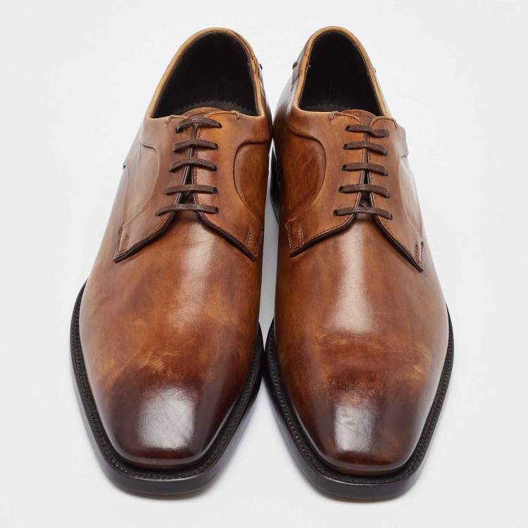 Pre Owned Ermenegildo Zegna Brown Leather Lace Up Derby Size 41