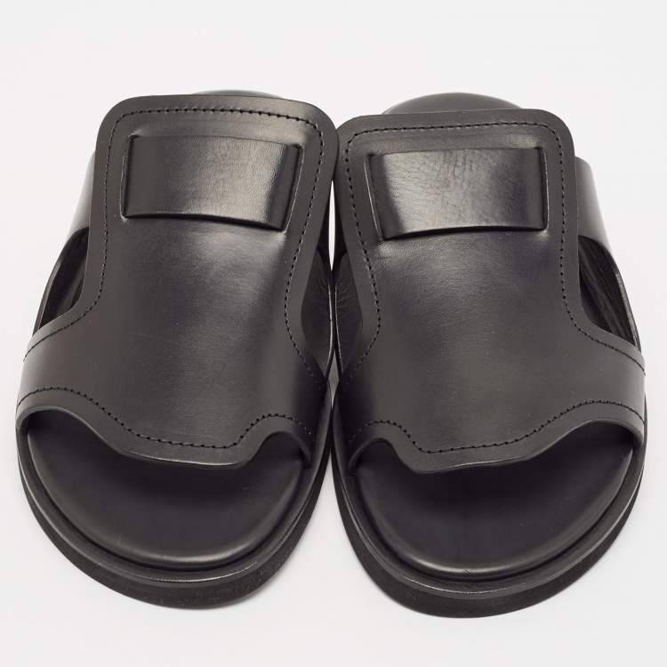 Pre Owned Ermenegildo Zegna Black Leather Slide Flats Size 45