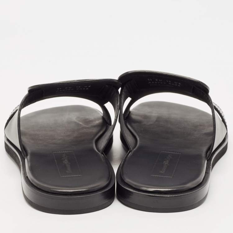 Pre Owned Ermenegildo Zegna Black Leather Slide Flats Size 45