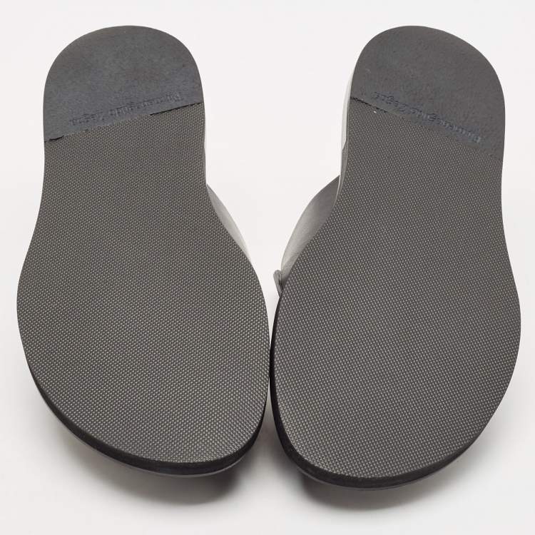 Pre Owned Ermenegildo Zegna Black Leather Slide Flats Size 45