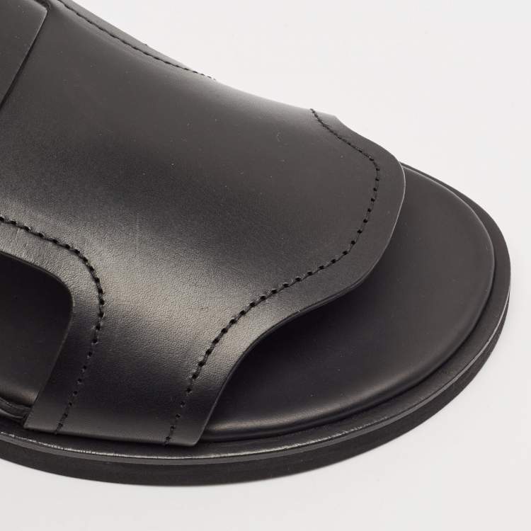 Pre Owned Ermenegildo Zegna Black Leather Slide Flats Size 45