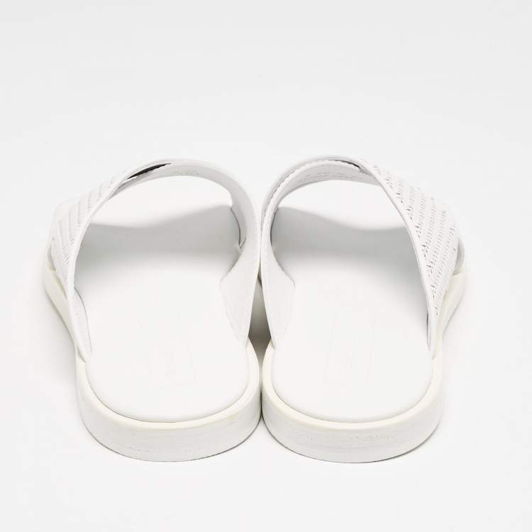 Pre Owned Ermenegildo Zegna White Woven Leather Flat Slides Size 43