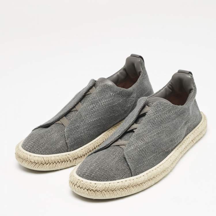 Pre Owned Ermenegildo Zegna Grey Canvas and Leather Triple Stitch Espadrilles Size 43.5