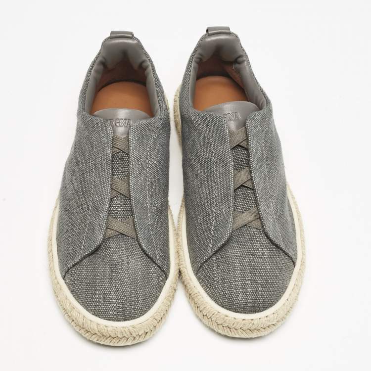 Pre Owned Ermenegildo Zegna Grey Canvas and Leather Triple Stitch Espadrilles Size 43.5