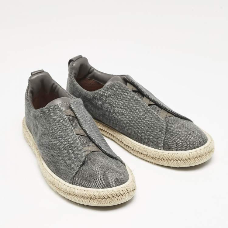 Pre Owned Ermenegildo Zegna Grey Canvas and Leather Triple Stitch Espadrilles Size 43.5