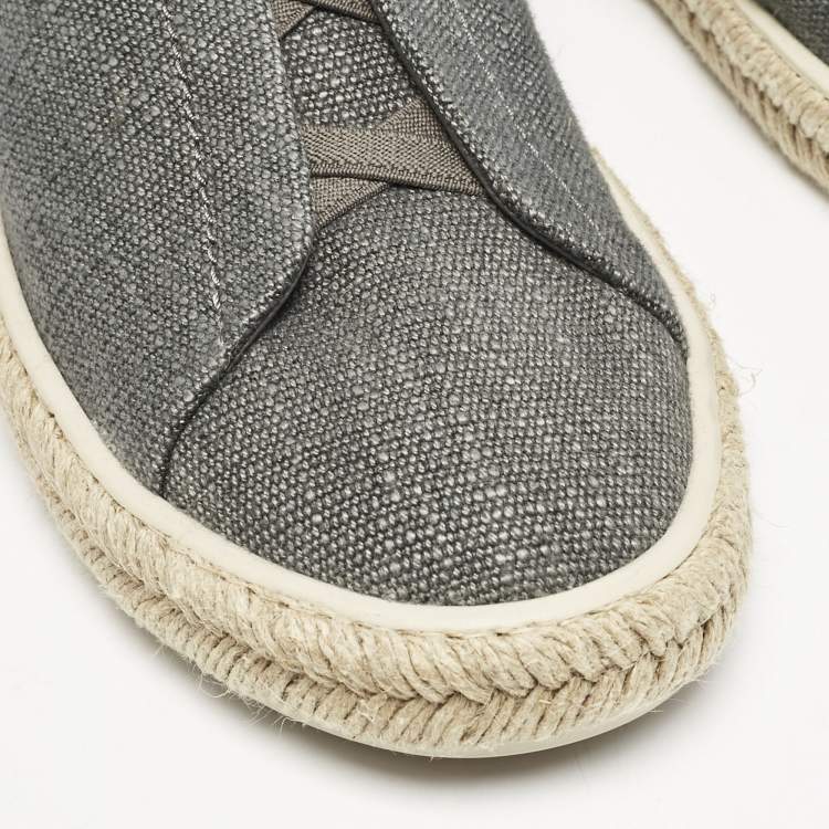 Pre Owned Ermenegildo Zegna Grey Canvas and Leather Triple Stitch Espadrilles Size 43.5