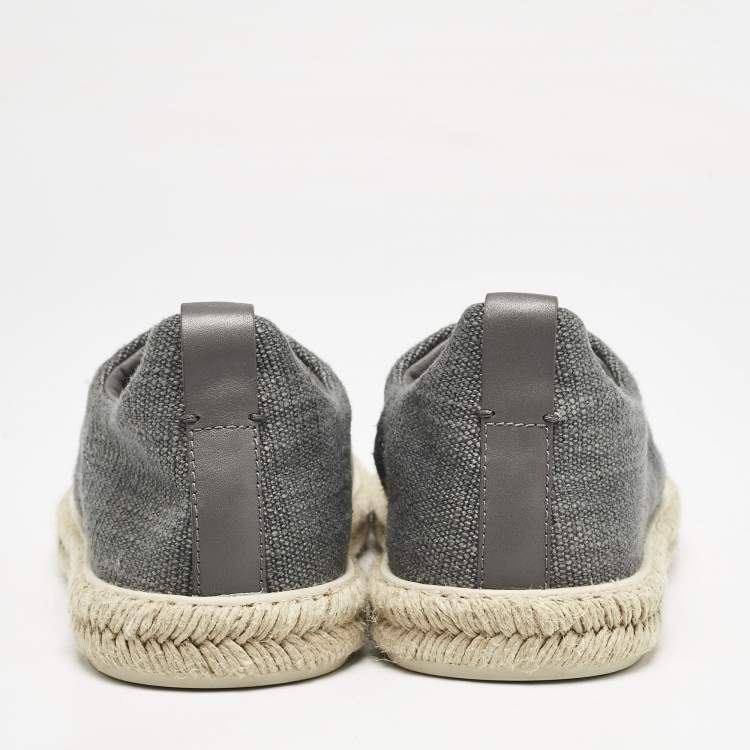 Pre Owned Ermenegildo Zegna Grey Canvas and Leather Triple Stitch Espadrilles Size 43.5