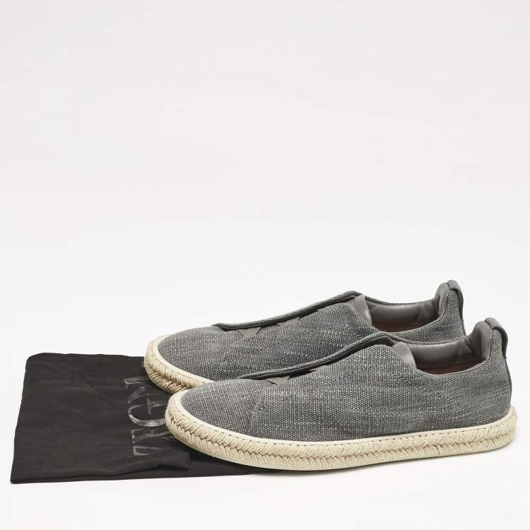 Pre Owned Ermenegildo Zegna Grey Canvas and Leather Triple Stitch Espadrilles Size 43.5