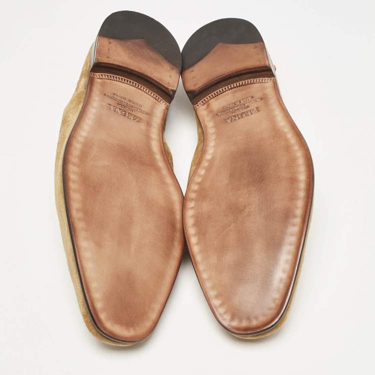 Pre Owned Ermenegildo Zegna Tan Suede Penny Loafers Size 44