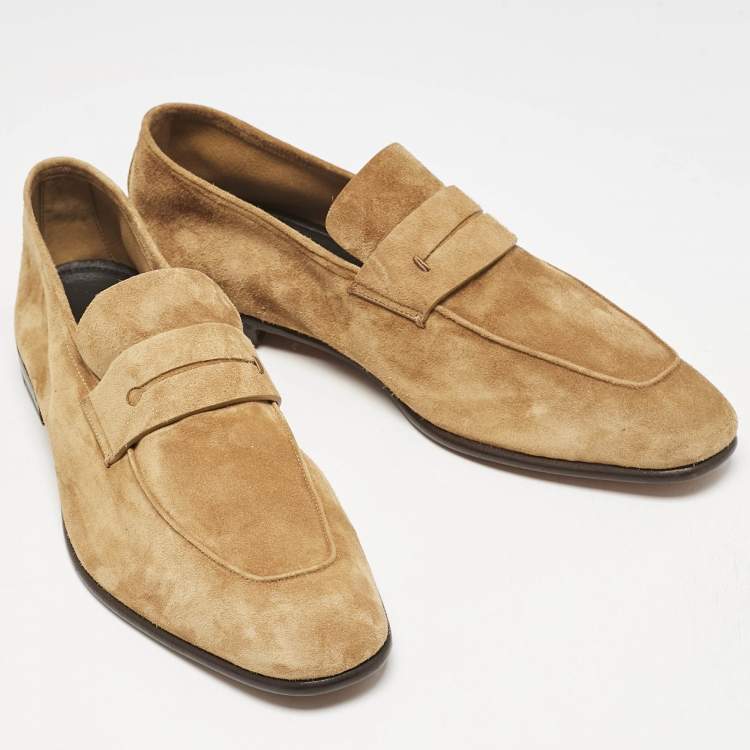 Pre Owned Ermenegildo Zegna Tan Suede Penny Loafers Size 44