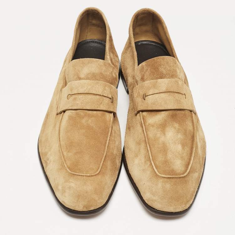 Pre Owned Ermenegildo Zegna Tan Suede Penny Loafers Size 44